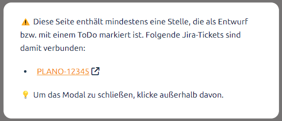 Modal listing the linked Jira tickets. 