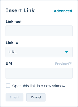 modal with options for inserting a link